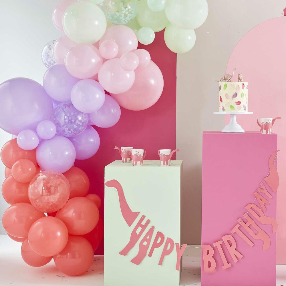 Birthday Banners |   Pink Happy Birthday Dinosaur Shaped Bunting Birthday Banners Birthday Banners