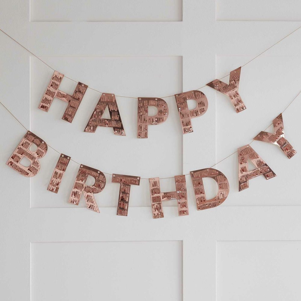 Birthday Banners |   Rose Gold Fringe Happy Birthday Bunting Birthday Banners Birthday Banners