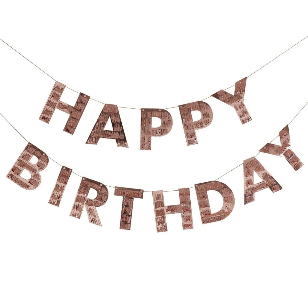 Birthday Banners |   Rose Gold Fringe Happy Birthday Bunting Birthday Banners Birthday Banners