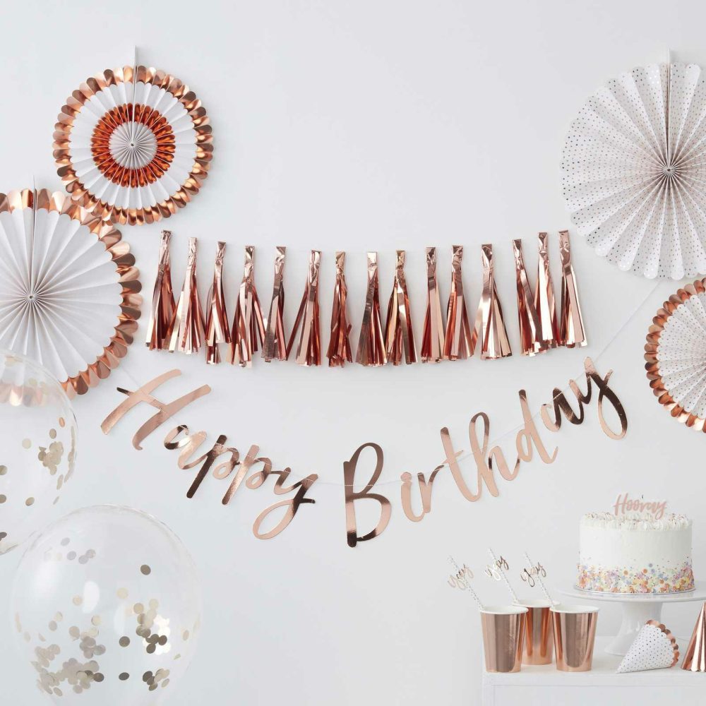 Birthday Banners |   Rose Gold Happy Birthday Bunting Birthday Banners Birthday Banners