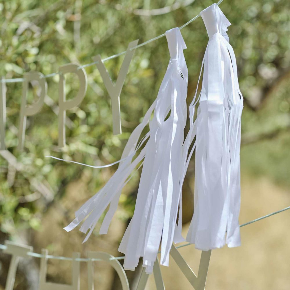 Birthday Banners |   Sage Green Happy Birthday Bunting Decoration With Tassels Birthday Banners Birthday Banners