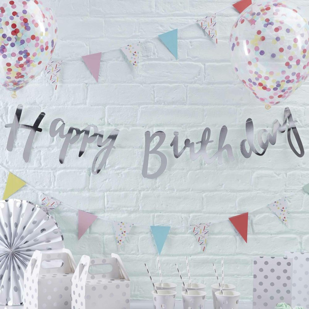 Birthday Banners |   Silver Happy Birthday Banner Birthday Banners Birthday Banners