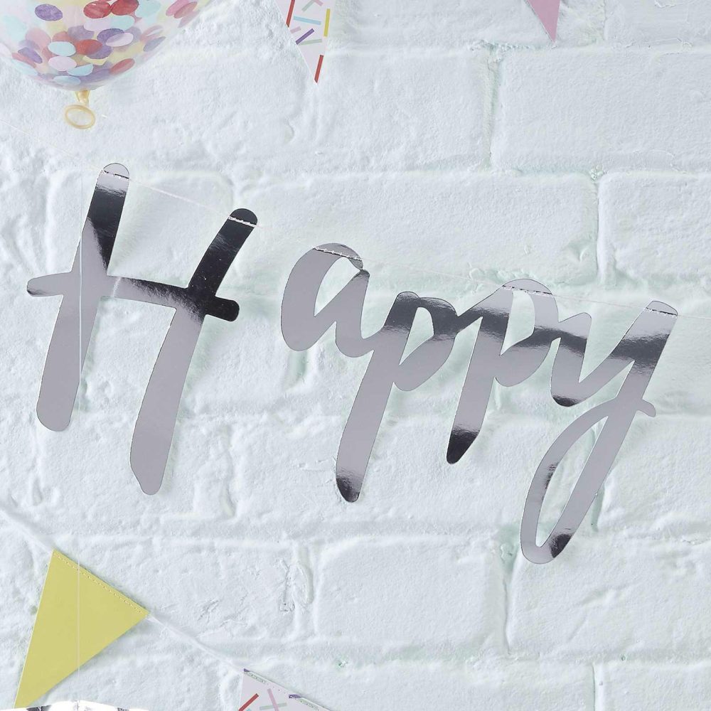 Birthday Banners |   Silver Happy Birthday Banner Birthday Banners Birthday Banners