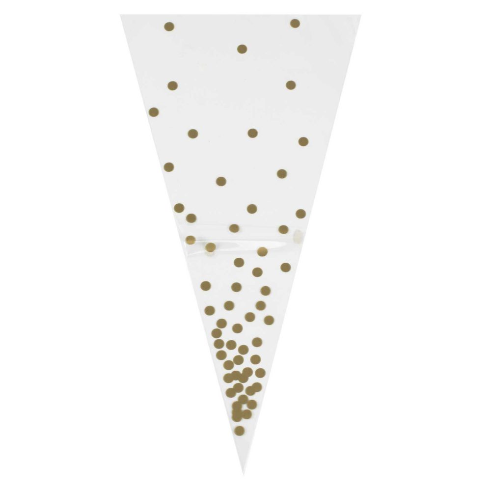 Birthday Tableware |   Gold Spotty Cone Bags Birthday Decorations Birthday Tableware