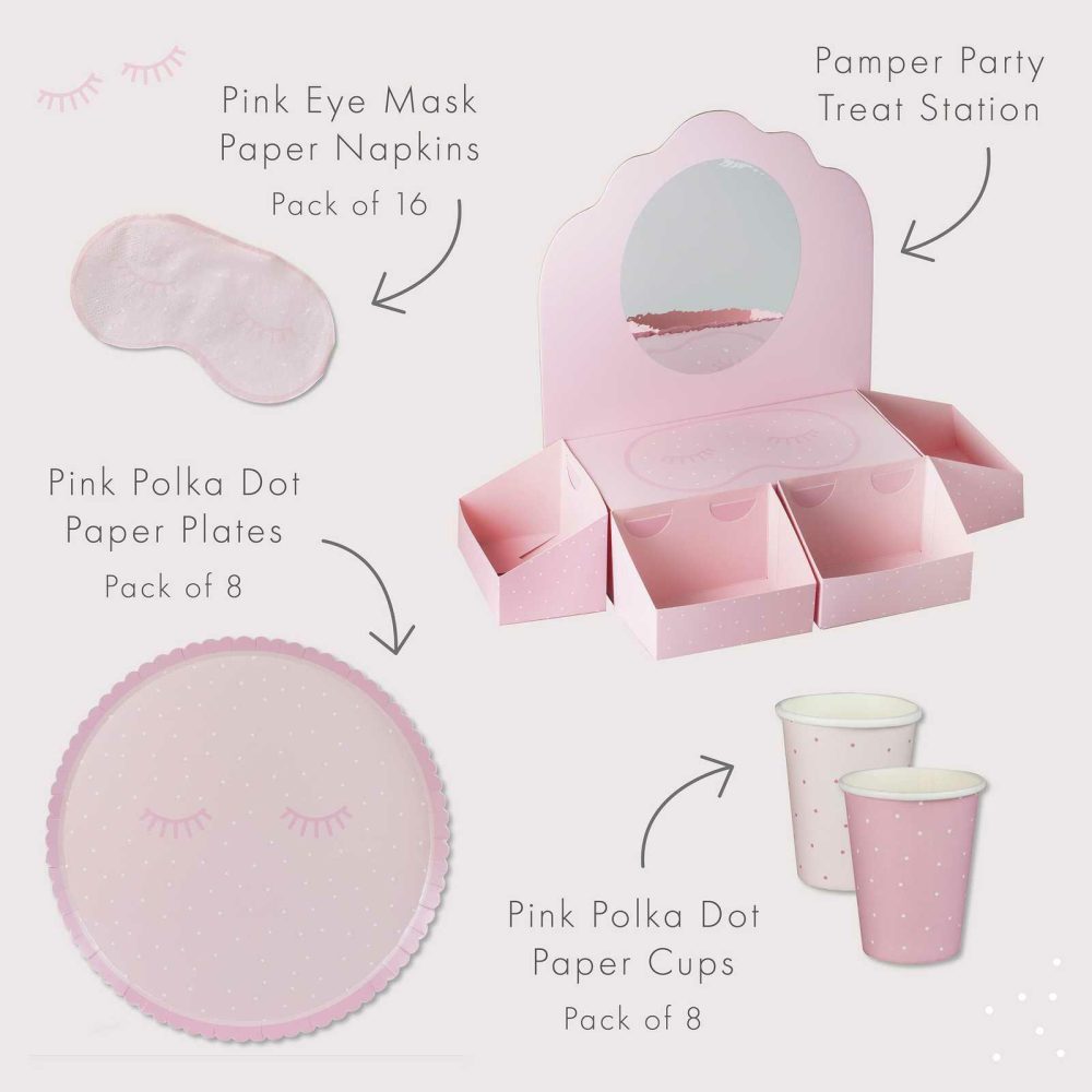 Birthday Tableware |   Pamper Party Tableware & Treat Stand Kit Birthday Decorations Birthday Tableware