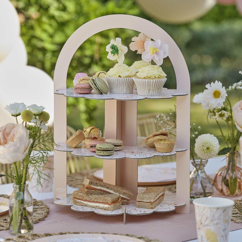 Birthday Tableware |   Pink Floral Afternoon Tea Stand & Party Tableware Kit Birthday Decorations Birthday Tableware