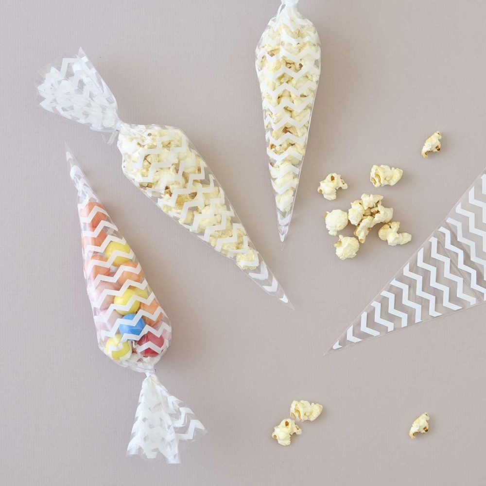 Birthday Tableware |   White Chevron Sweet Cone Bags Birthday Decorations Birthday Tableware