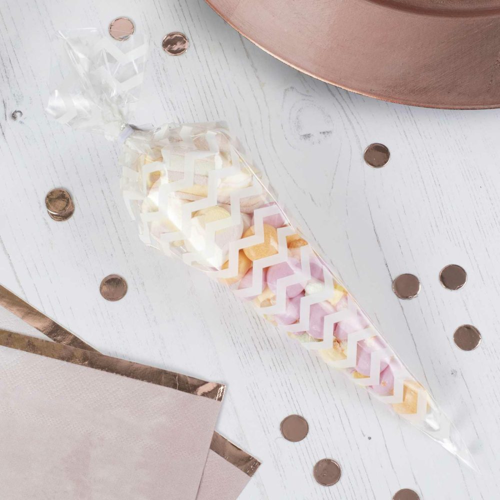 Birthday Tableware |   White Chevron Sweet Cone Bags Birthday Decorations Birthday Tableware