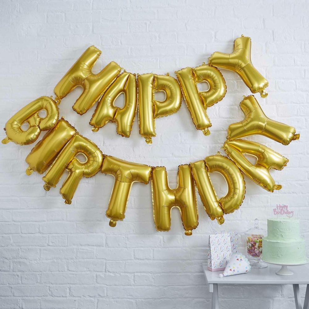 Bunting & Garlands |   Gold Happy Birthday Foil Balloon Bunting – Pick And Mix Bunting & Garlands Bunting & Garlands