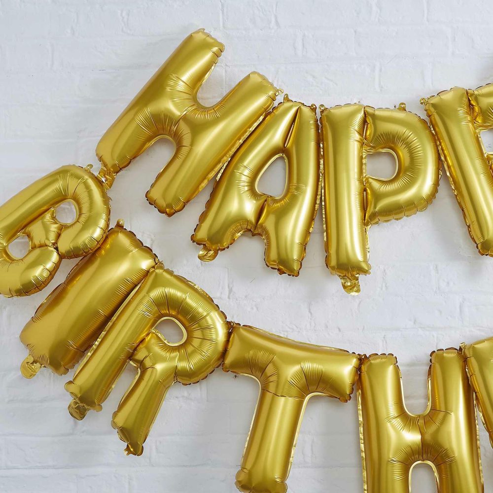 Bunting & Garlands |   Gold Happy Birthday Foil Balloon Bunting – Pick And Mix Bunting & Garlands Bunting & Garlands