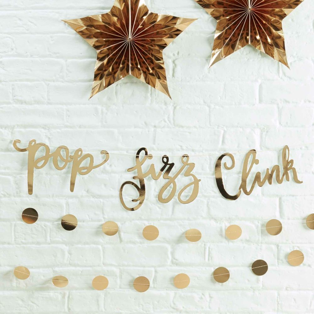 Bunting & Garlands |   Gold Pop, Clink, Fizz Bunting – Metallic Star Bunting & Garlands Bunting & Garlands