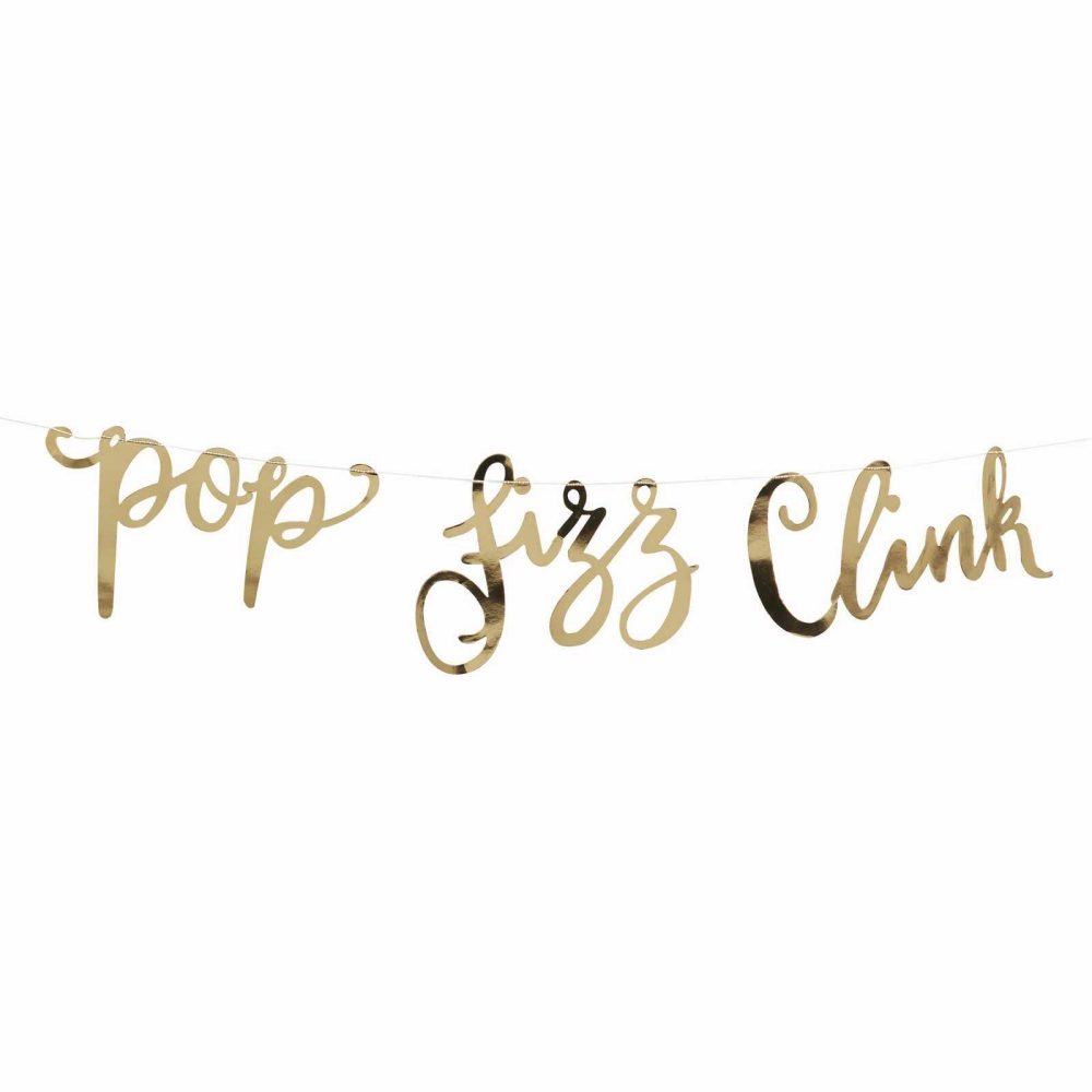 Bunting & Garlands |   Gold Pop, Clink, Fizz Bunting – Metallic Star Bunting & Garlands Bunting & Garlands