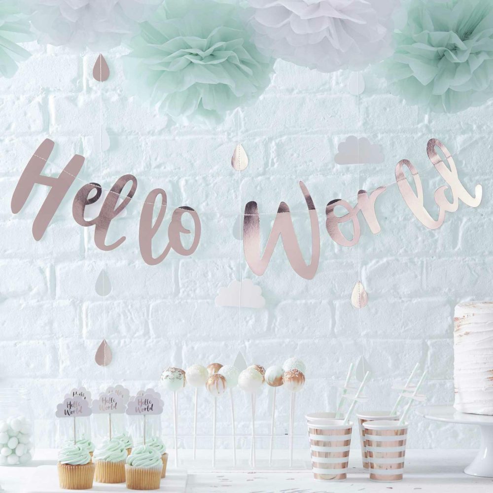 Bunting & Garlands |   Hello World Rose Gold Baby Shower Bunting Bunting & Garlands Bunting & Garlands