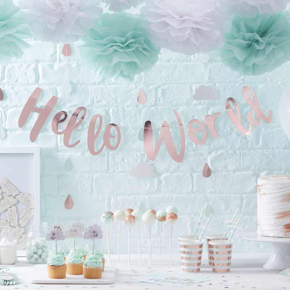 Bunting & Garlands |   Hello World Rose Gold Baby Shower Bunting Bunting & Garlands Bunting & Garlands