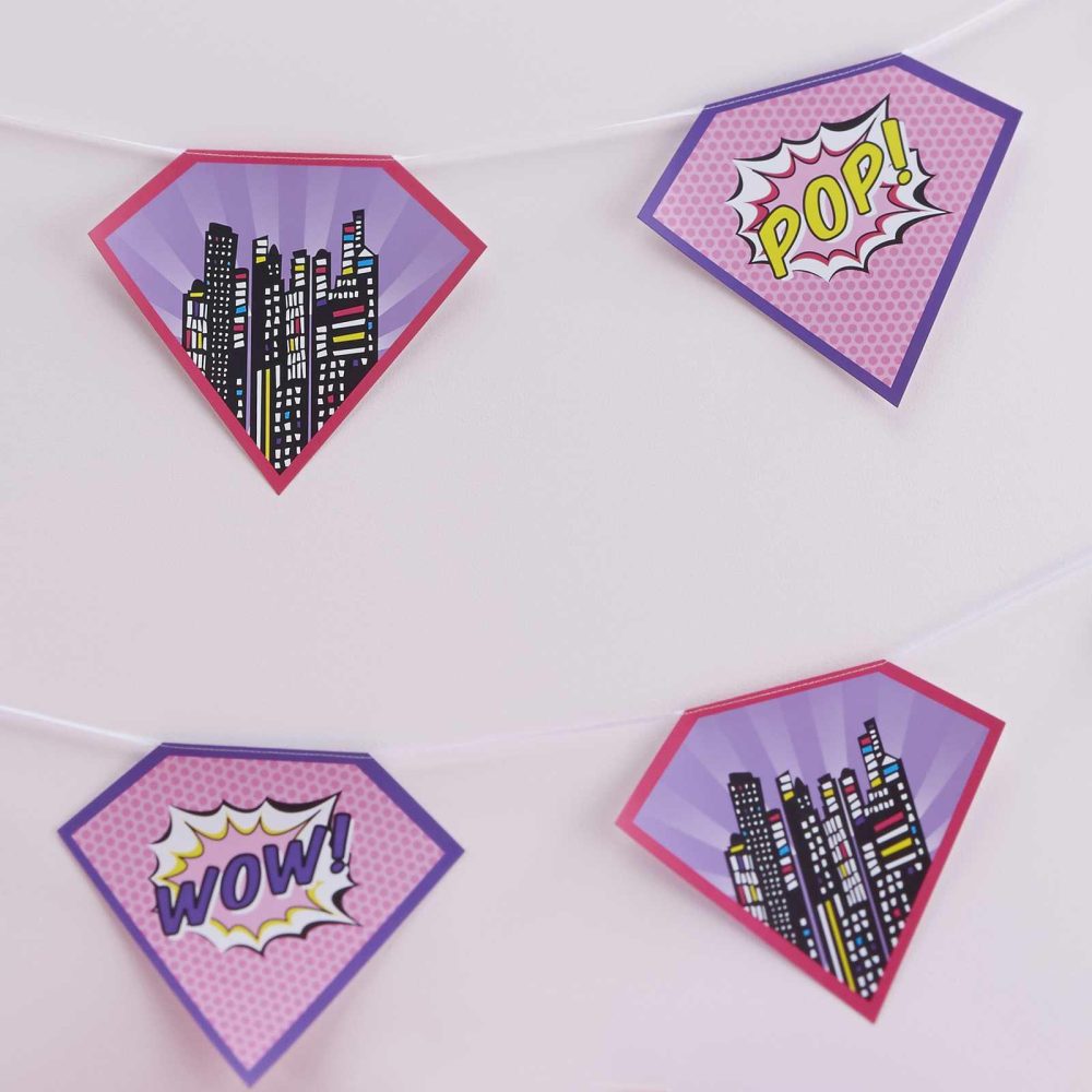 Bunting & Garlands |   Pink Paper Bunting – Pop Art Superhero Party Bunting & Garlands Bunting & Garlands