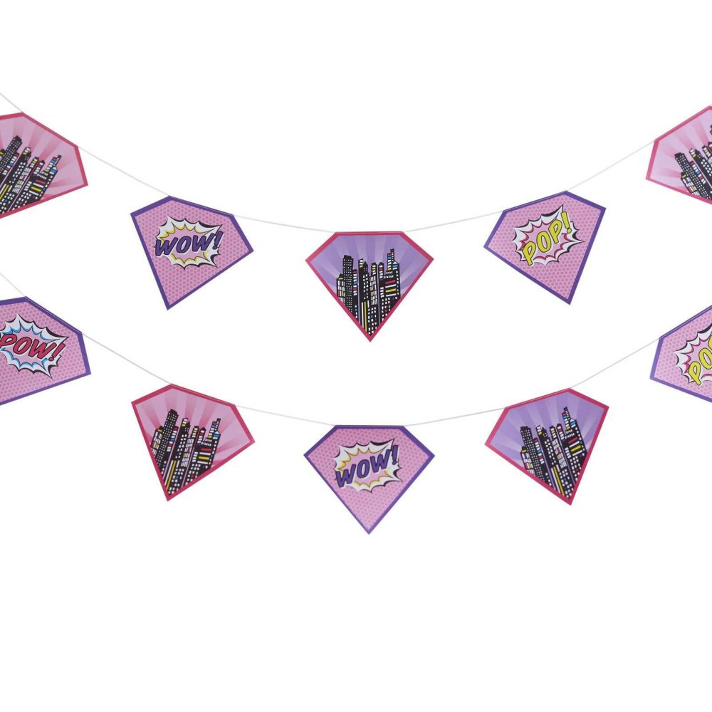 Bunting & Garlands |   Pink Paper Bunting – Pop Art Superhero Party Bunting & Garlands Bunting & Garlands