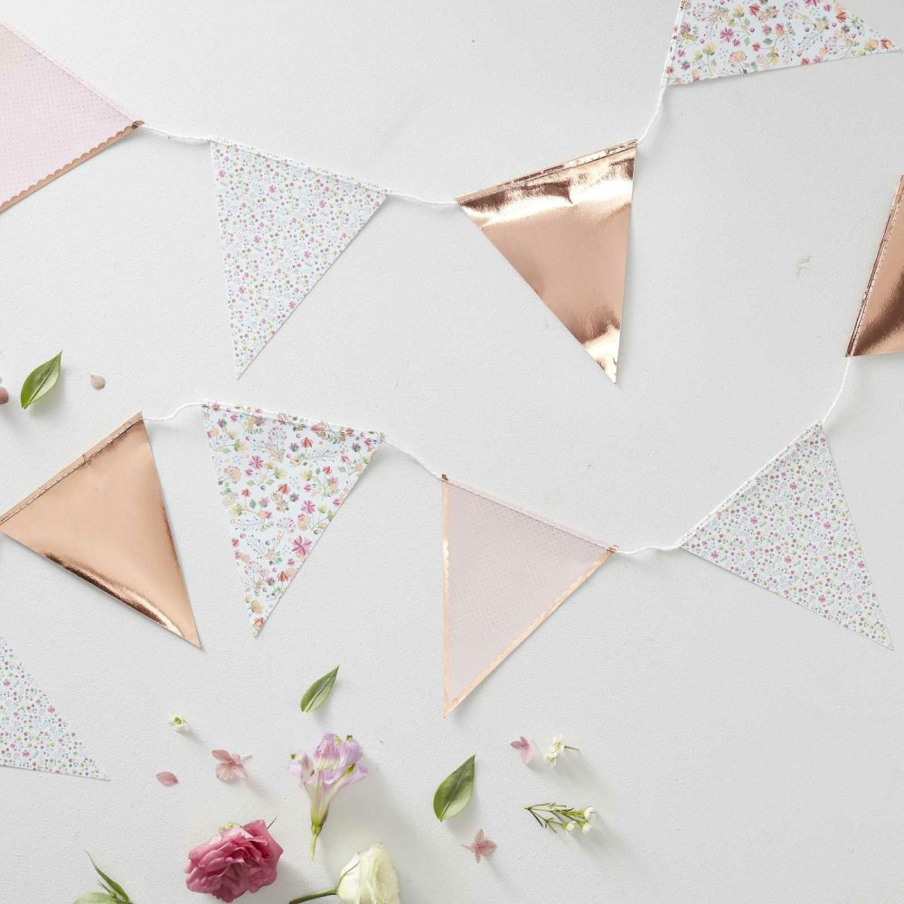 Bunting & Garlands |   Rose Gold Floral Party Flag Bunting Bunting & Garlands Bunting & Garlands