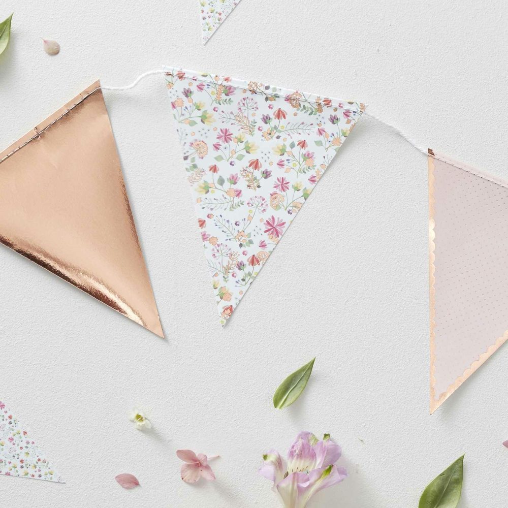 Bunting & Garlands |   Rose Gold Floral Party Flag Bunting Bunting & Garlands Bunting & Garlands