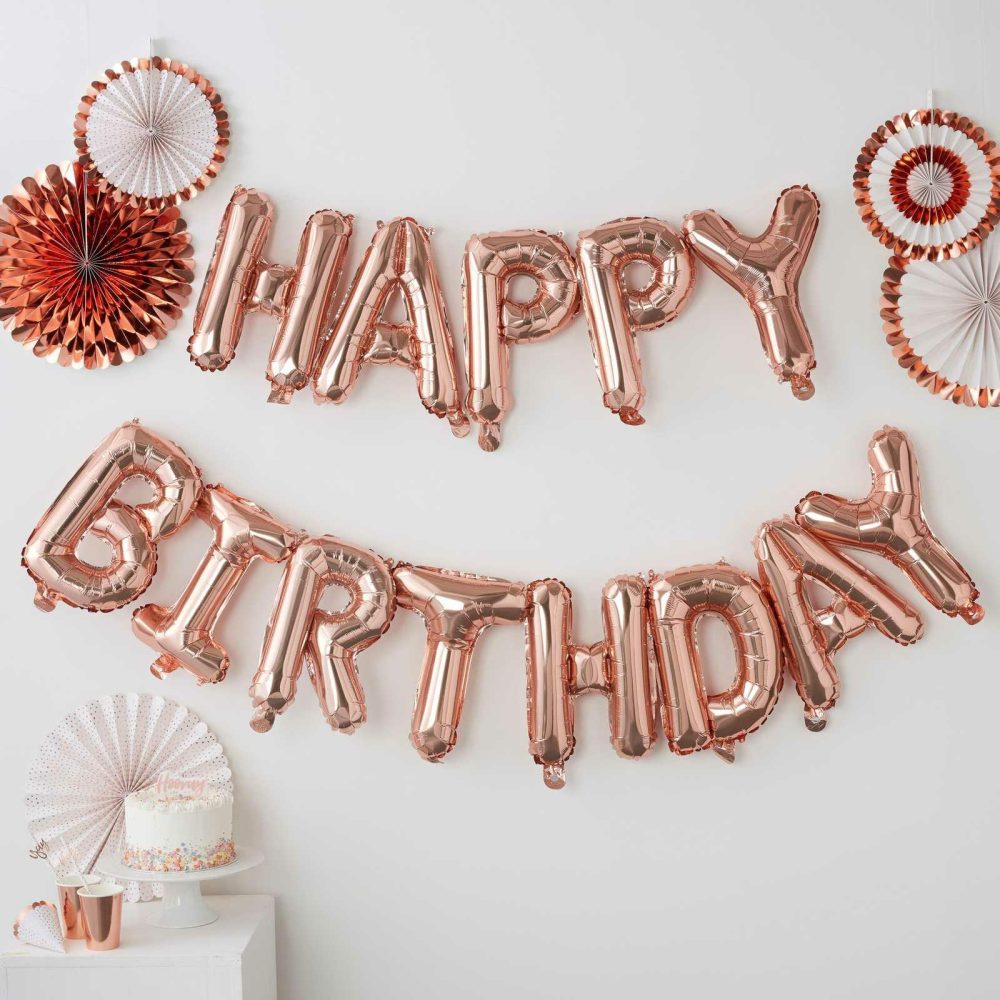 Bunting & Garlands |   Rose Gold Happy Birthday Bunting Balloon Bunting & Garlands Bunting & Garlands