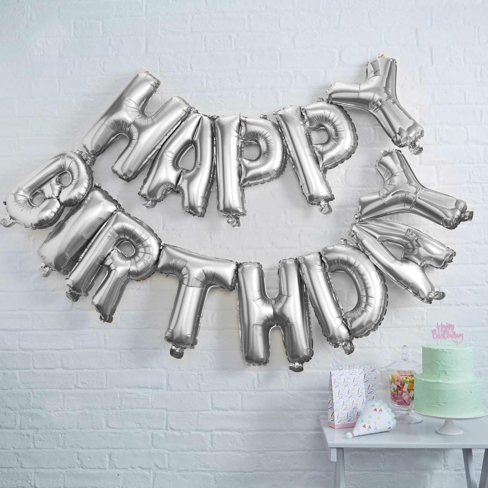 Bunting & Garlands |   Silver Happy Birthday Foil Balloon Bunting Bunting & Garlands Bunting & Garlands