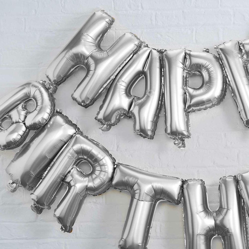 Bunting & Garlands |   Silver Happy Birthday Foil Balloon Bunting Bunting & Garlands Bunting & Garlands