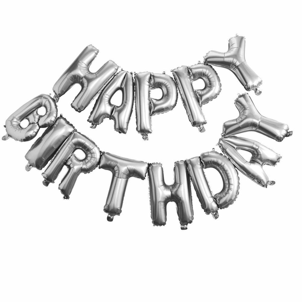 Bunting & Garlands |   Silver Happy Birthday Foil Balloon Bunting Bunting & Garlands Bunting & Garlands