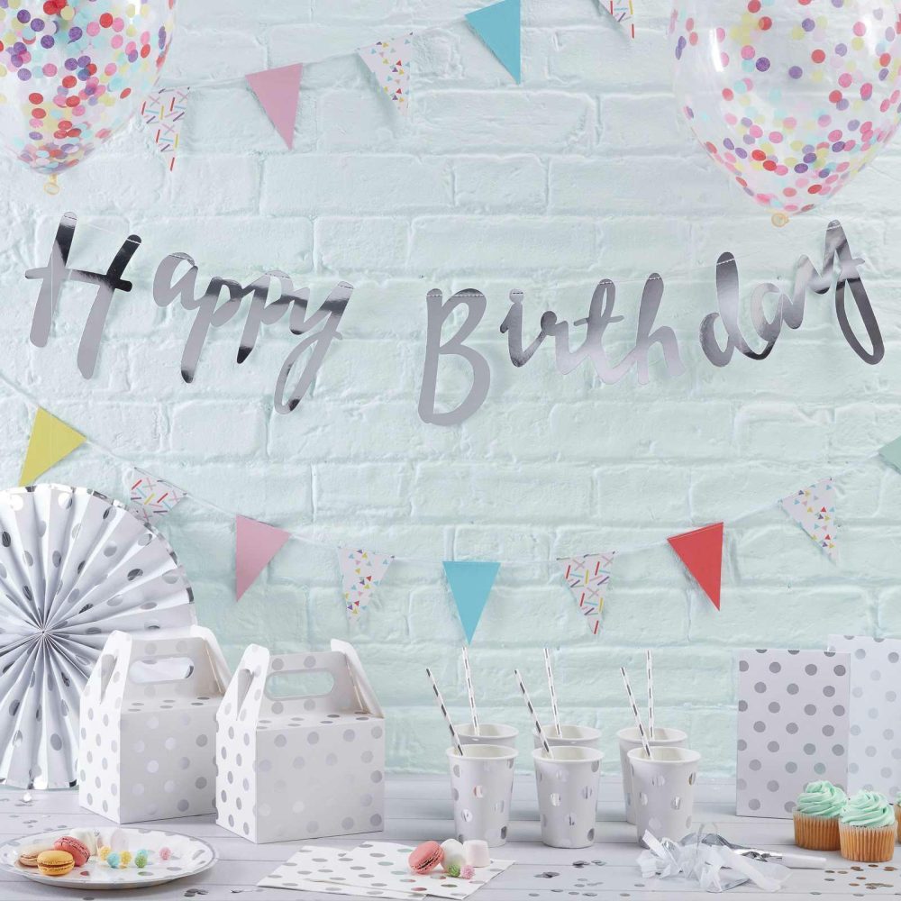 Bunting & Garlands |   Silver Happy Birthday Foil Balloon Bunting Bunting & Garlands Bunting & Garlands