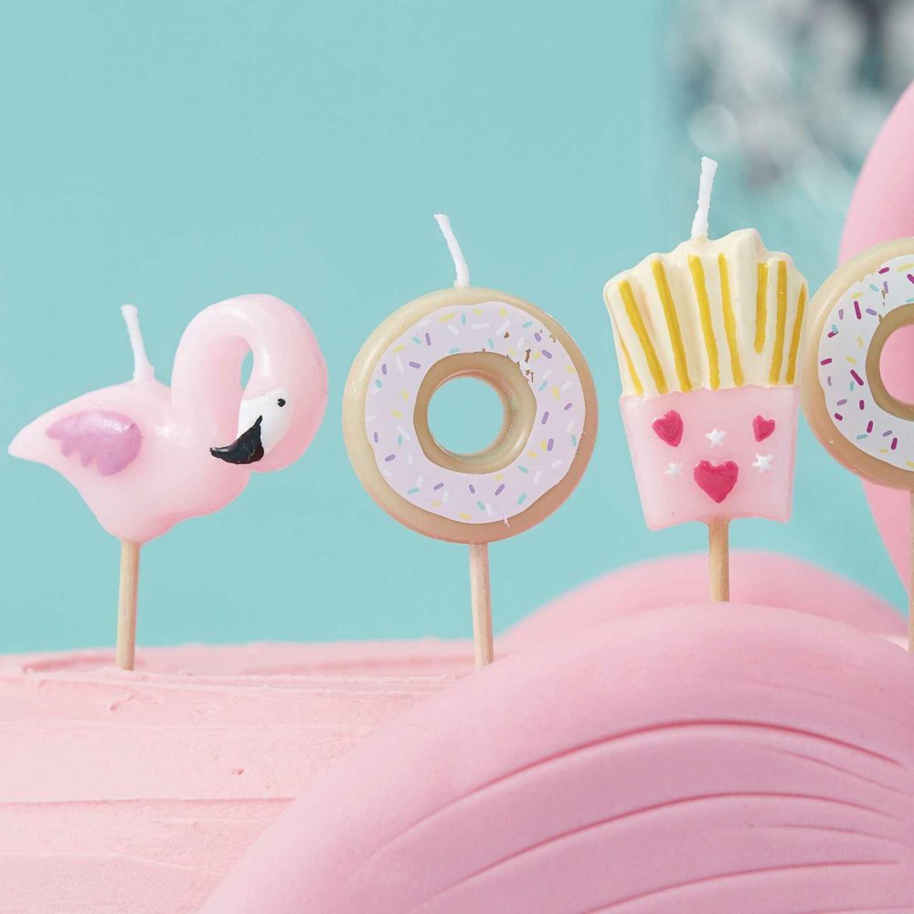 Cake Candles |   Fries Donut And Flamingo Shaped Candles Kit Cake Candles Cake Candles