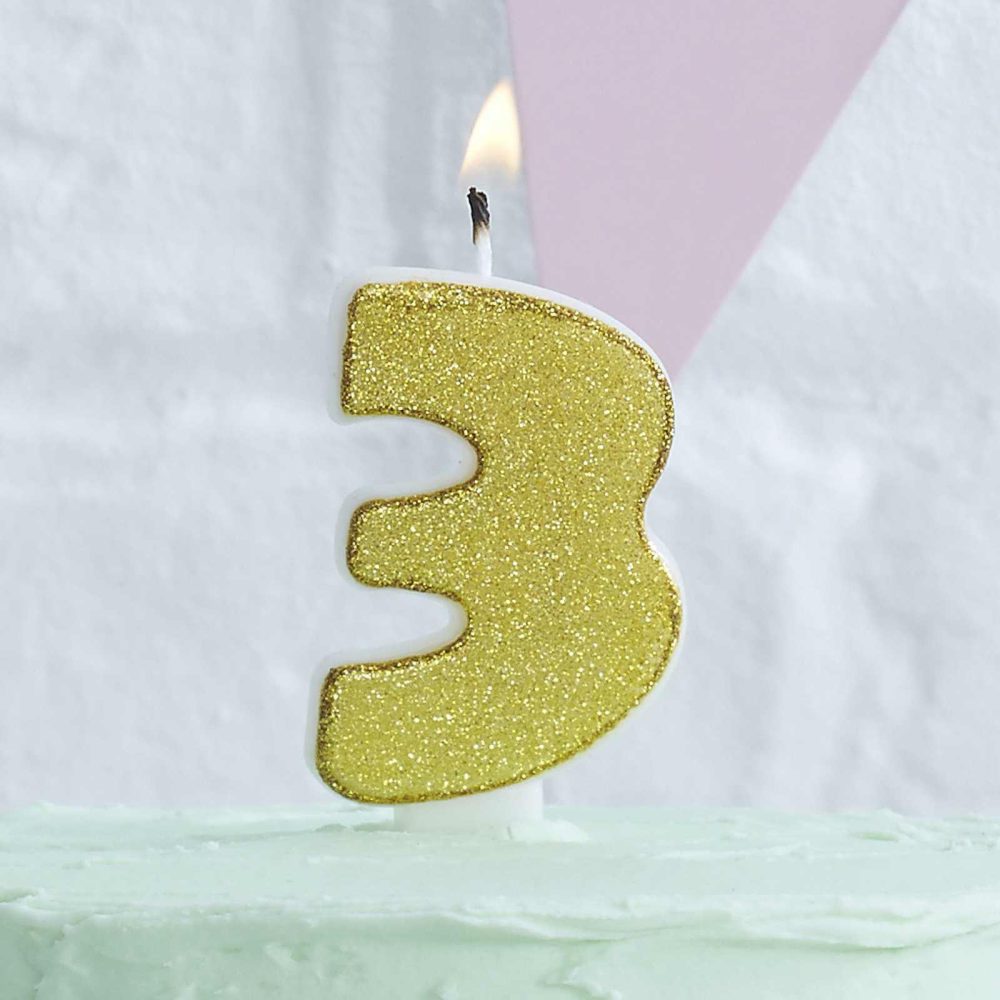 Cake Candles |   Gold Glitter 3 Number Candle – Pick And Mix Cake Candles Cake Candles