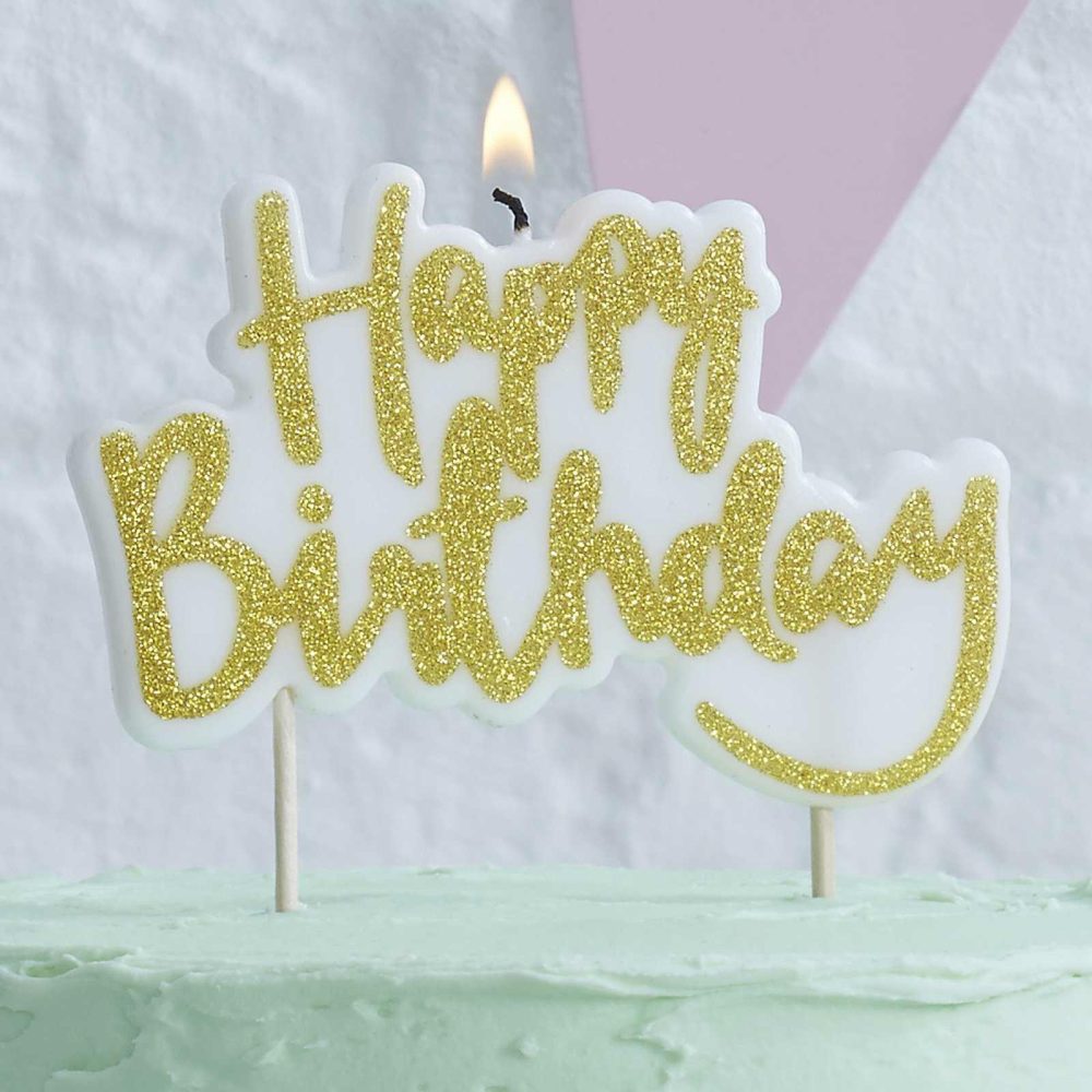 Cake Candles |   Gold Glitter Happy Birthday Candle Cake Candles Cake Candles