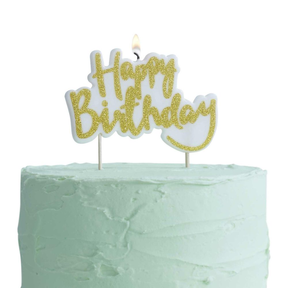 Cake Candles |   Gold Glitter Happy Birthday Candle Cake Candles Cake Candles