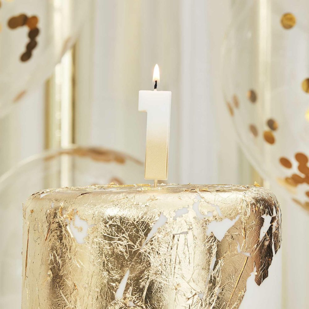 Cake Candles |   Gold Ombre 1 Number Birthday Candle Cake Candles Cake Candles