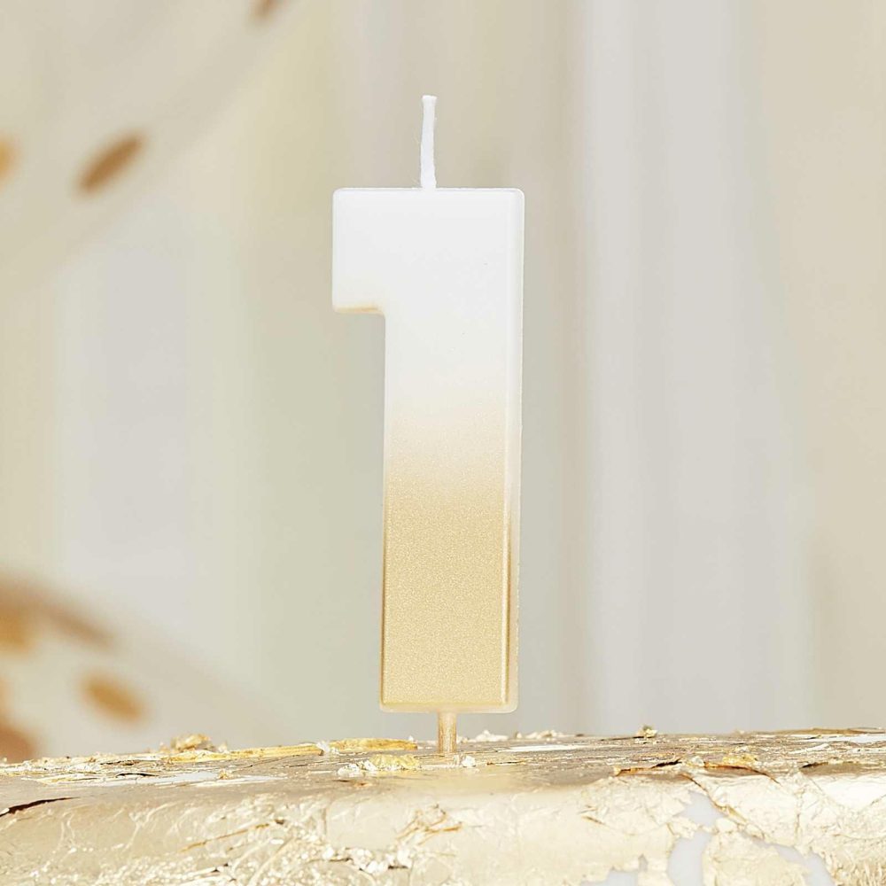 Cake Candles |   Gold Ombre 1 Number Birthday Candle Cake Candles Cake Candles