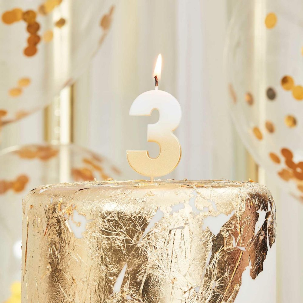 Cake Candles |   Gold Ombre 3 Number Birthday Candle Cake Candles Cake Candles