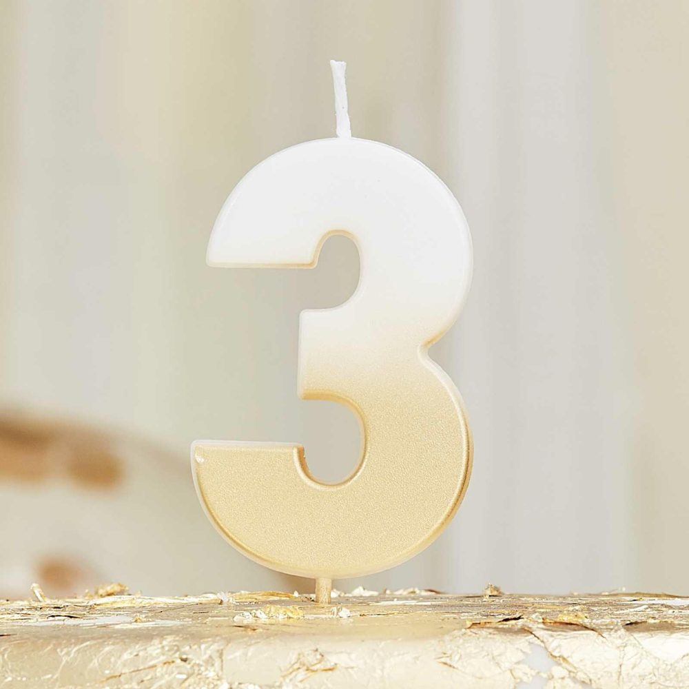 Cake Candles |   Gold Ombre 3 Number Birthday Candle Cake Candles Cake Candles