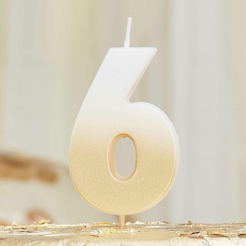 Cake Candles |   Gold Ombre 6 Number Birthday Candle Cake Candles Cake Candles