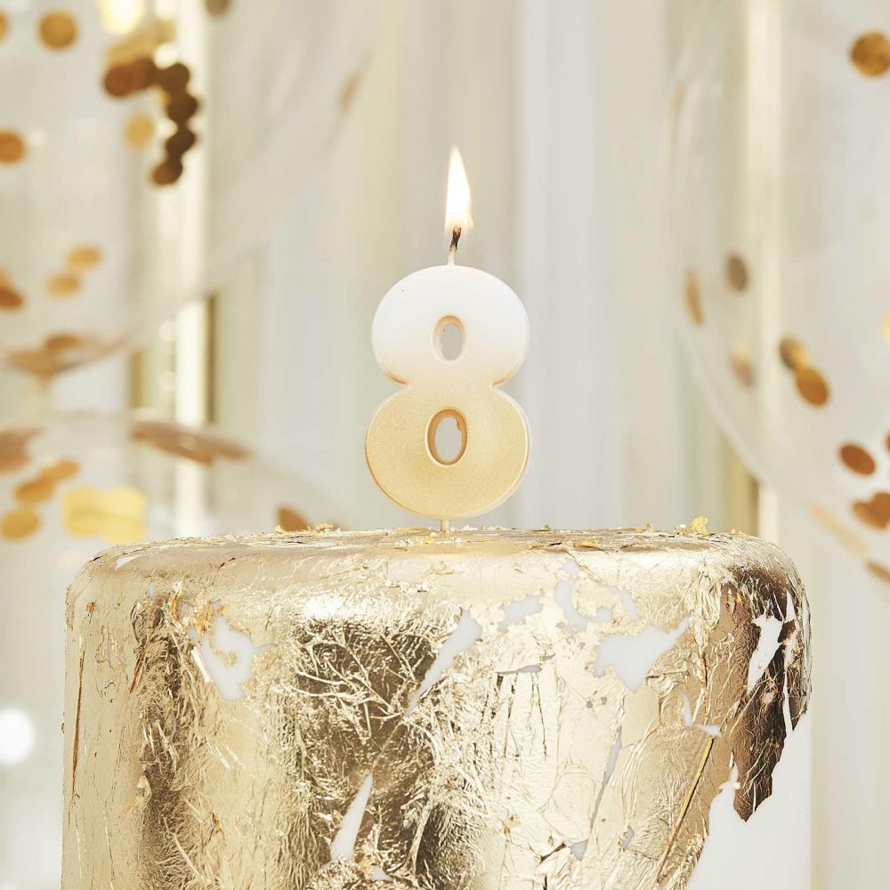 Cake Candles |   Gold Ombre 8 Number Birthday Candle Cake Candles Cake Candles