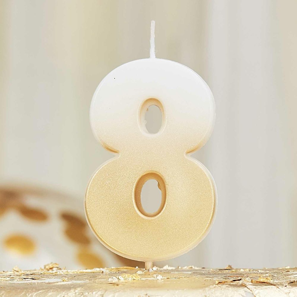 Cake Candles |   Gold Ombre 8 Number Birthday Candle Cake Candles Cake Candles