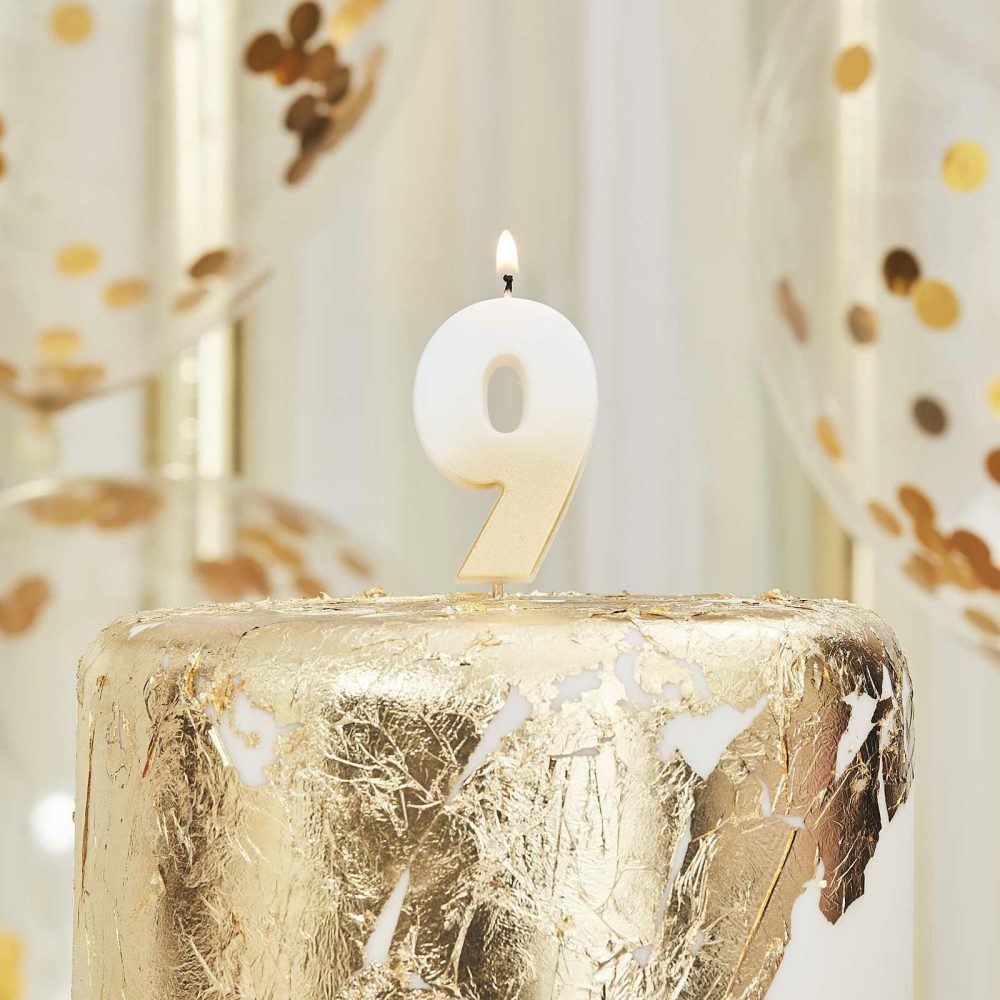 Cake Candles |   Gold Ombre 9 Number Birthday Candle Cake Candles Cake Candles