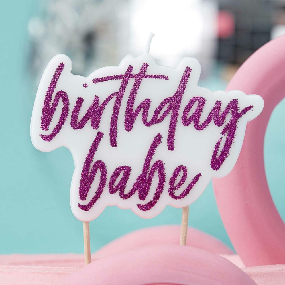 Cake Candles |   Hot Pink Glitter Birthday Babe Candle Cake Candles Cake Candles