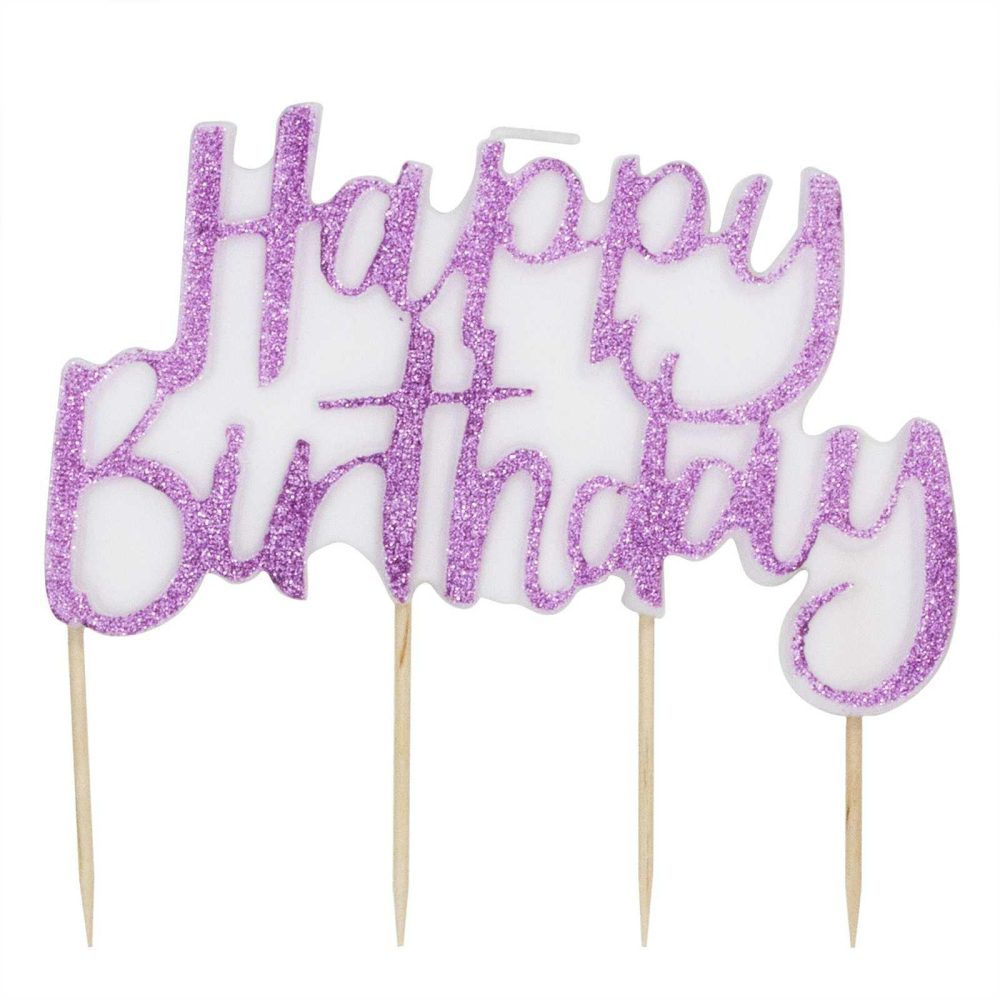 Cake Candles |   Pink Glitter Happy Birthday Candle Cake Candles Cake Candles