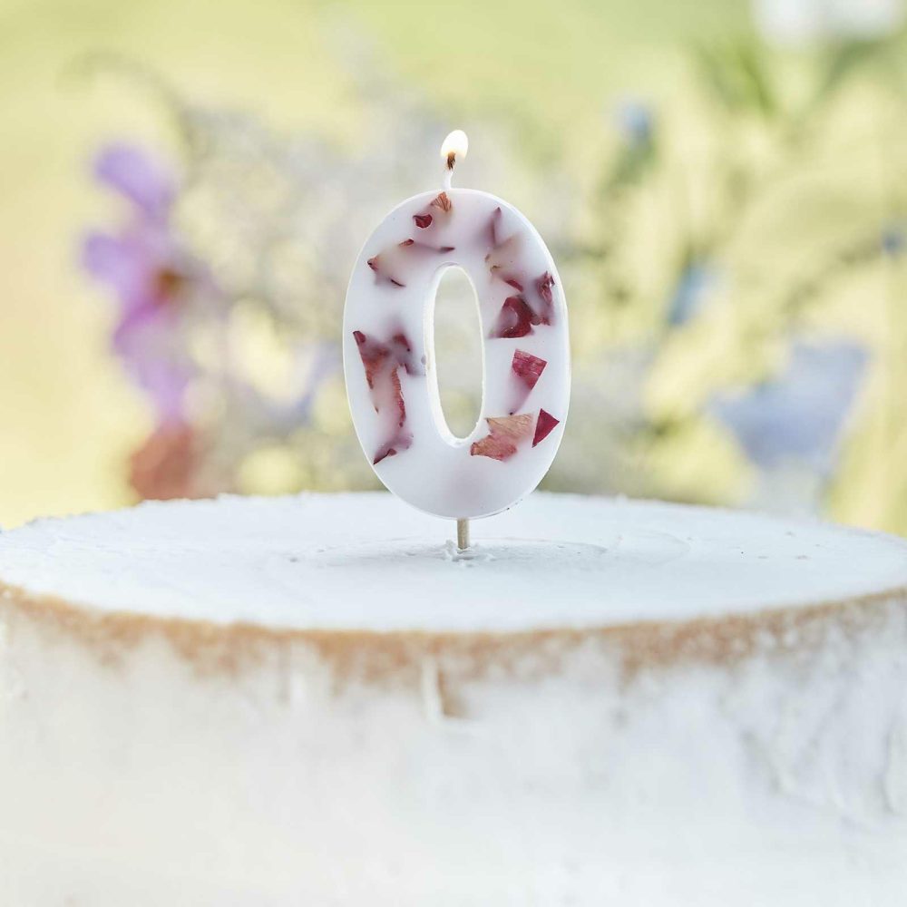 Cake Candles |   Pressed Petal Number 0 Birthday Cake Candle Candles & Cake Accessories Cake Candles