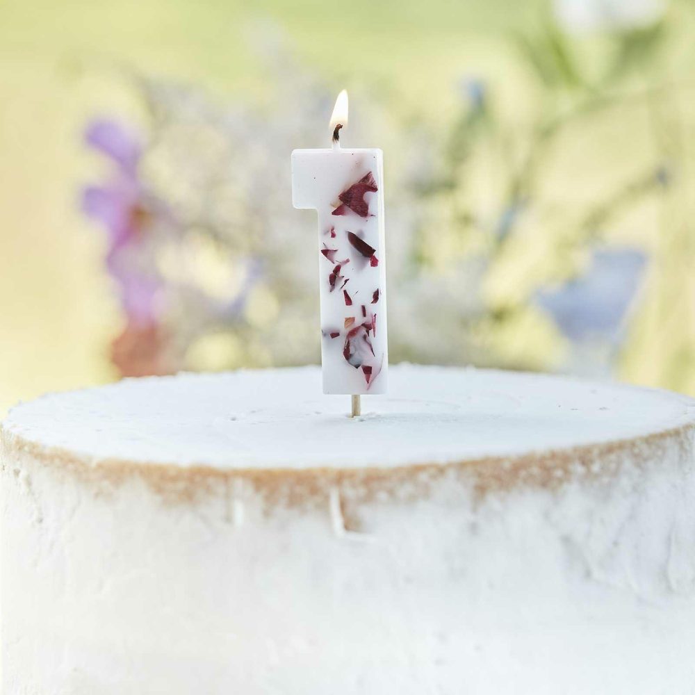 Cake Candles |   Pressed Petal Number 1 Birthday Cake Candle Cake Candles Cake Candles