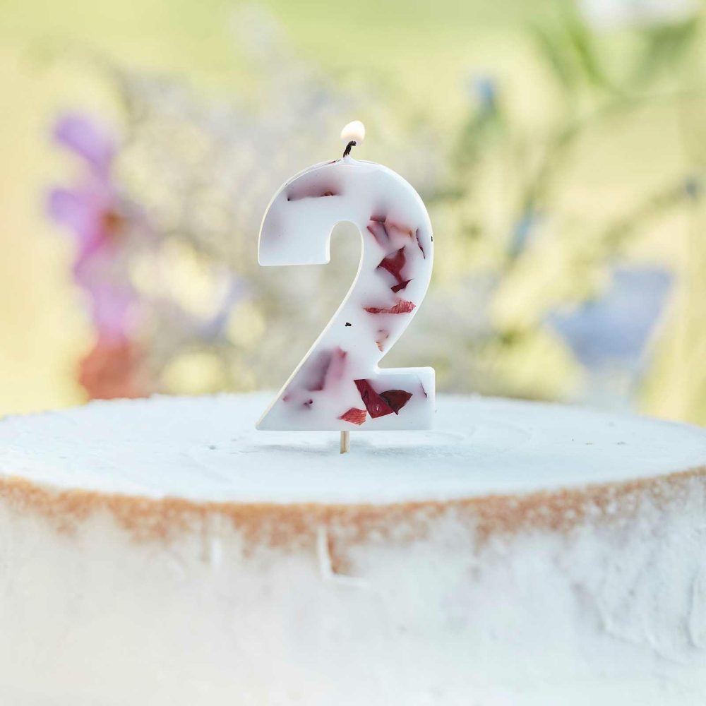 Cake Candles |   Pressed Petal Number 2 Birthday Cake Candle Cake Candles Cake Candles