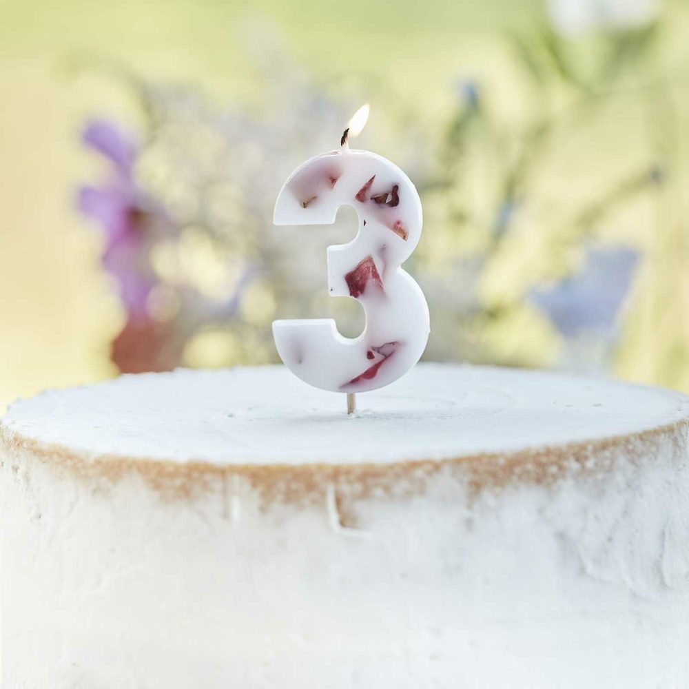 Cake Candles |   Pressed Petal Number 3 Birthday Cake Candle Cake Candles Cake Candles