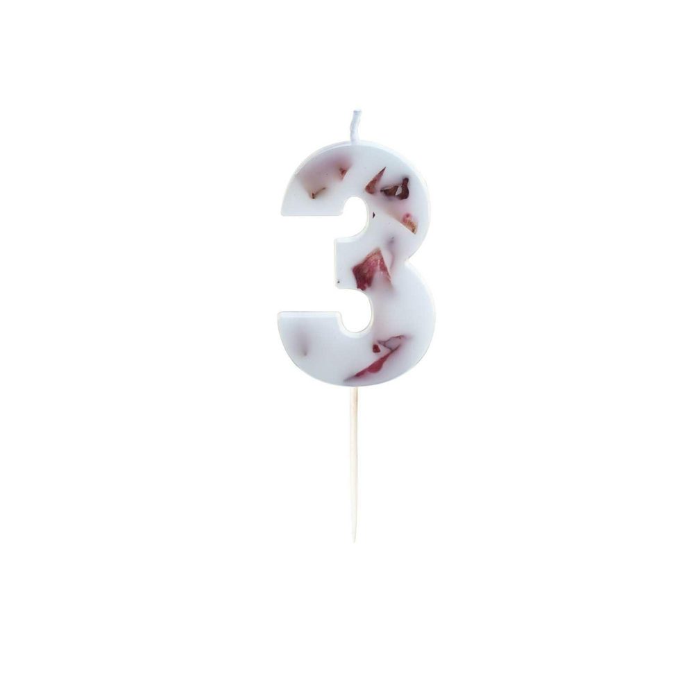 Cake Candles |   Pressed Petal Number 3 Birthday Cake Candle Cake Candles Cake Candles