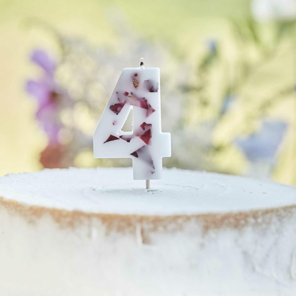 Cake Candles |   Pressed Petal Number 4 Birthday Cake Candle Cake Candles Cake Candles