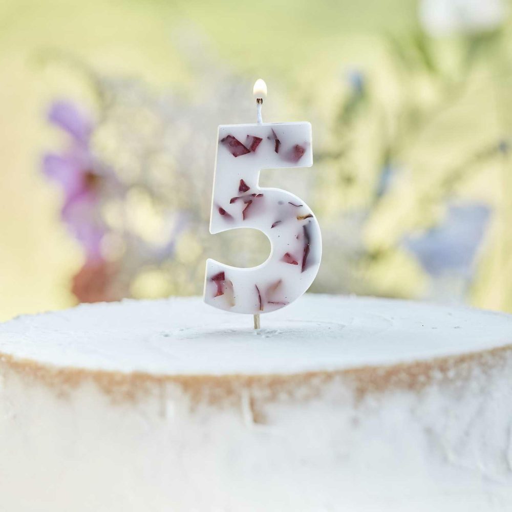 Cake Candles |   Pressed Petal Number 5 Birthday Cake Candle Cake Candles Cake Candles