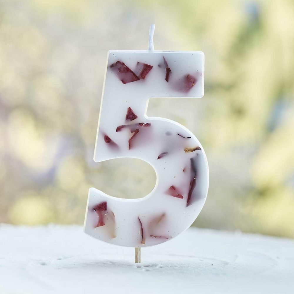 Cake Candles |   Pressed Petal Number 5 Birthday Cake Candle Cake Candles Cake Candles