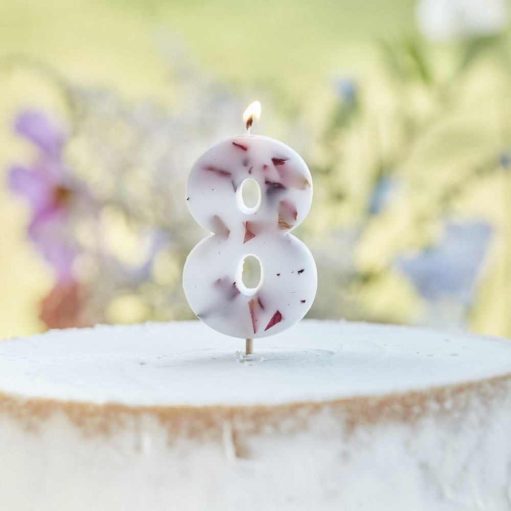 Cake Candles |   Pressed Petal Number 8 Birthday Cake Candle Cake Candles Cake Candles